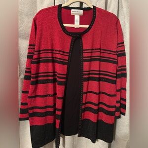 Alfred Dunner Women's Red and Black Striped Cardigan